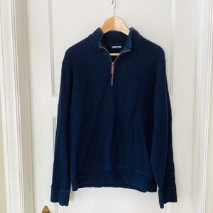 Lands End Men’s 100% Cotton Sweater Size M 38-40 Navy Blue 1/4 Zip Pullover Knit